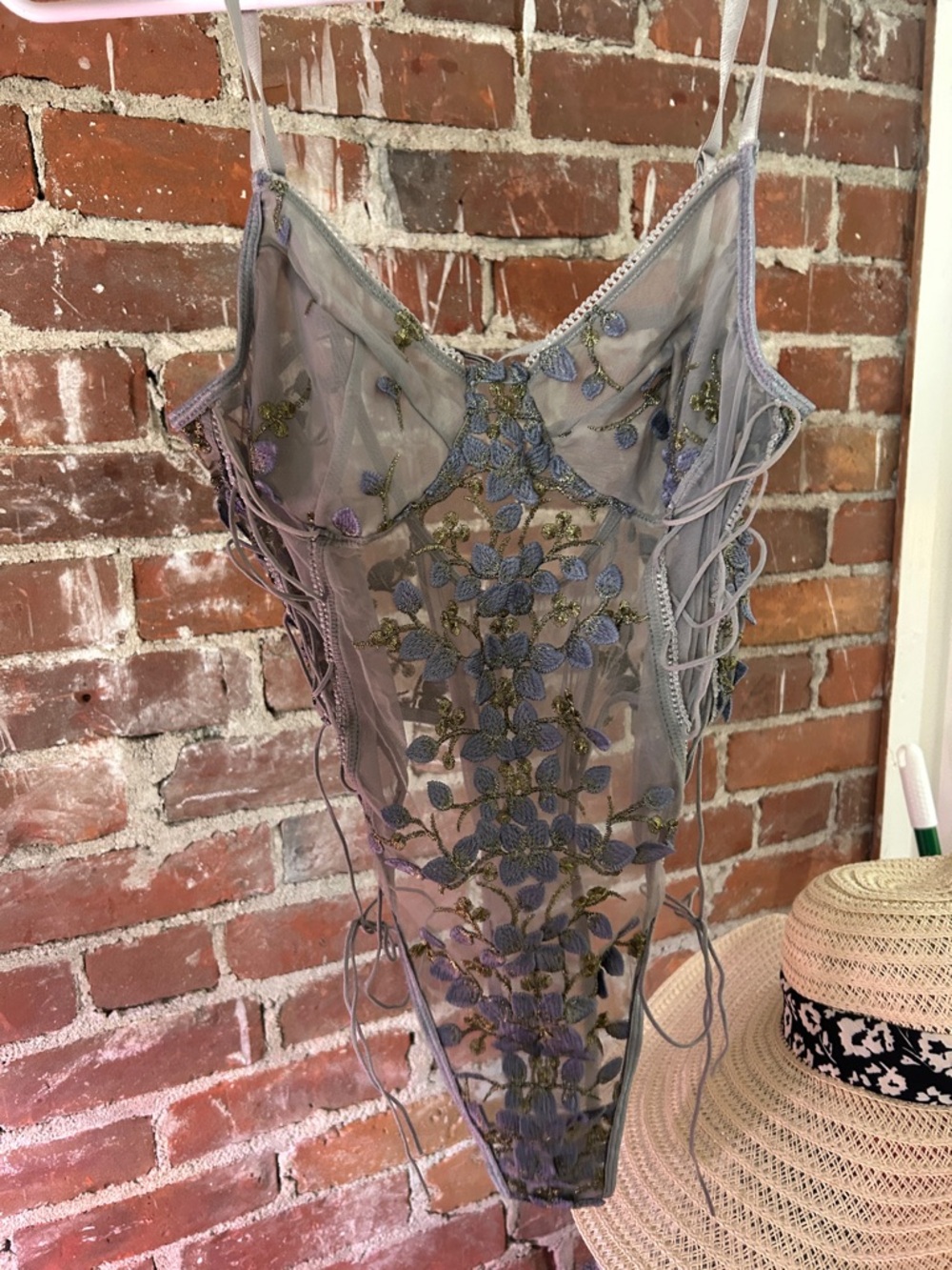 SHEIN Lavender Sheer Floral Embroidered Lace Chemise